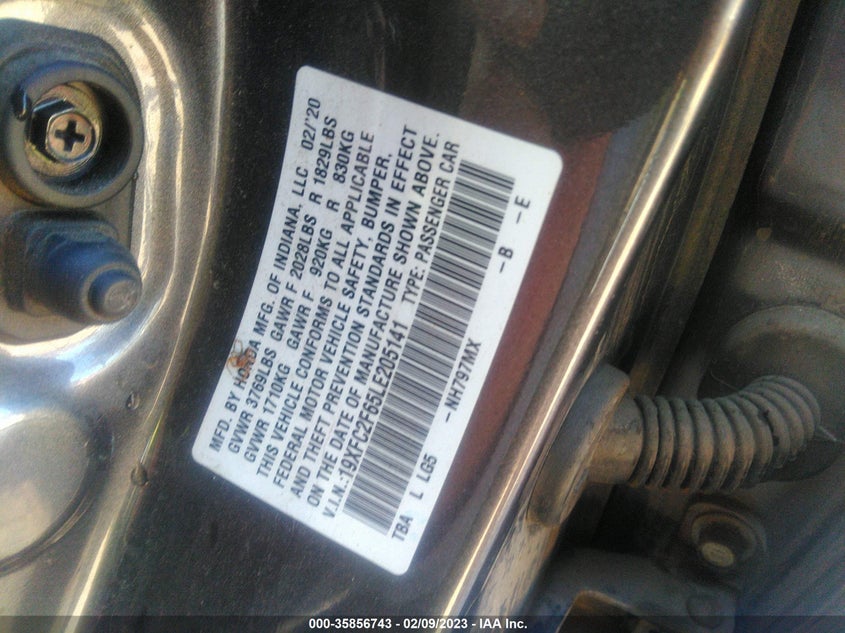 VIN 19XFC2F65LE205141 2020 HONDA CIVIC SEDAN LX