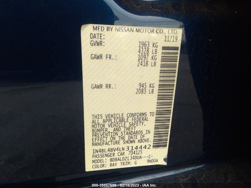 2020 NISSAN ALTIMA 2.5 S - 1N4BL4BV4LN314442