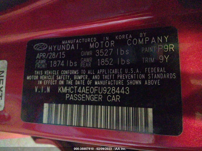 2015 HYUNDAI ACCENT GLS - KMHCT4AE0FU928443