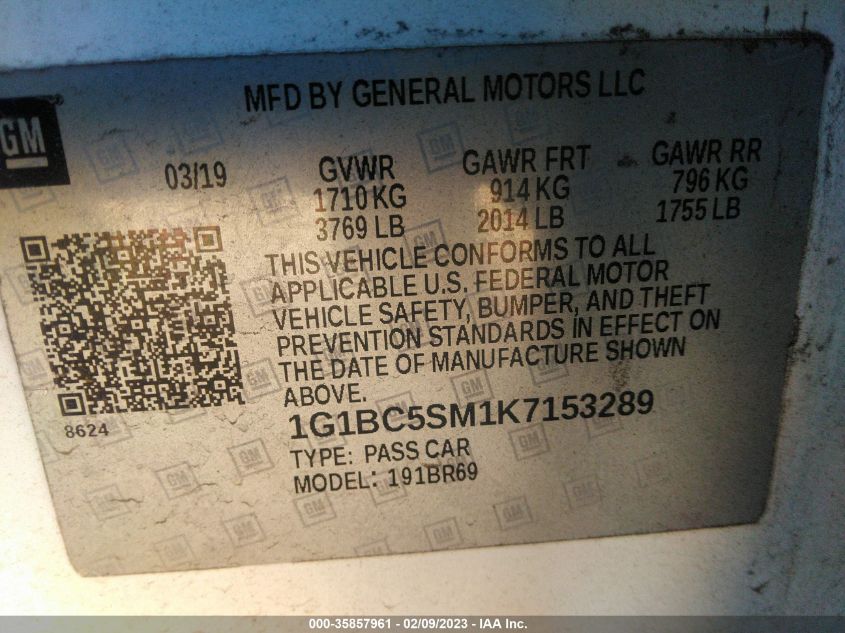 2019 CHEVROLET CRUZE LS - 1G1BC5SM1K7153289