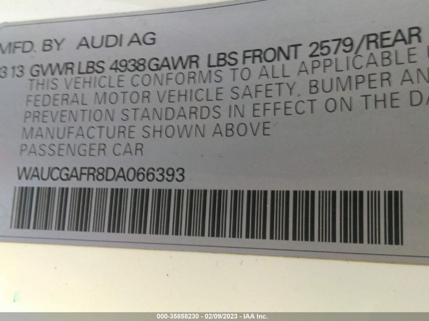2013 AUDI S5 PREMIUM PLUS WAUCGAFR8DA066393