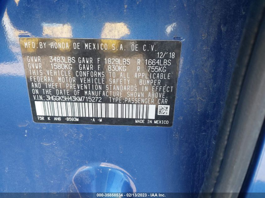 2019 HONDA FIT LX - 3HGGK5H43KM715272