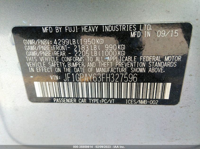 2015 SUBARU IMPREZA WAGON 2.0I SPORT PREMIUM - JF1GPAY63FH327596