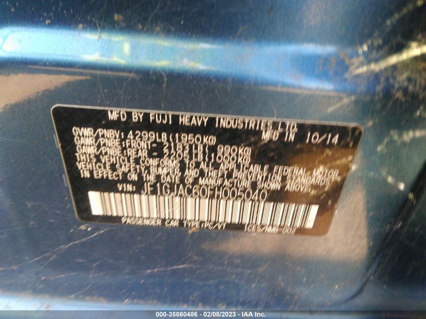 2015 SUBARU IMPREZA SEDAN PREMIUM JF1GJAC60FH005040