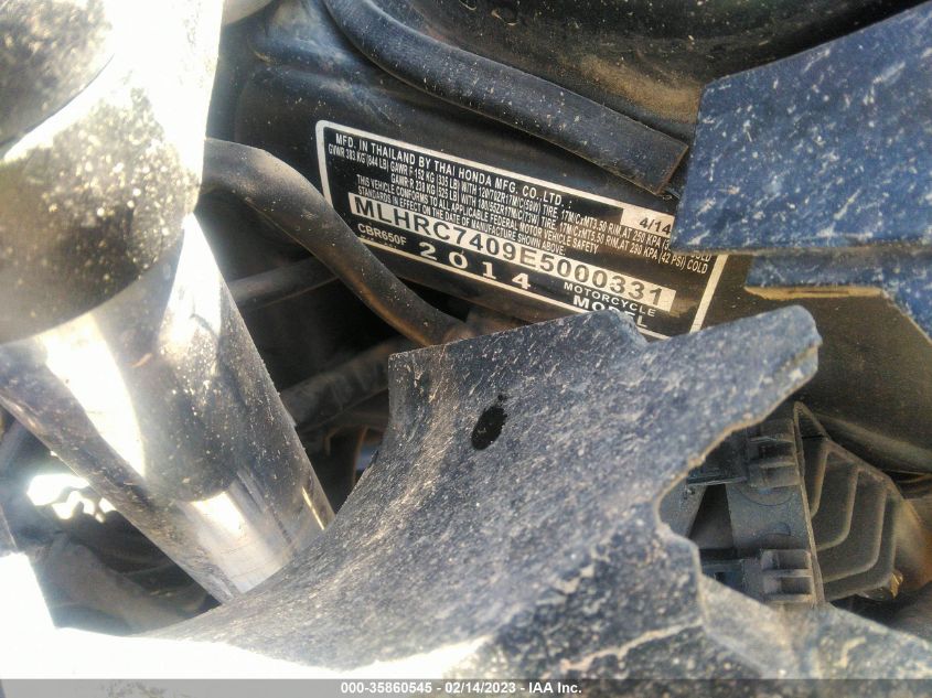 2014 HONDA CBR650 F MLHRC7409E5000331
