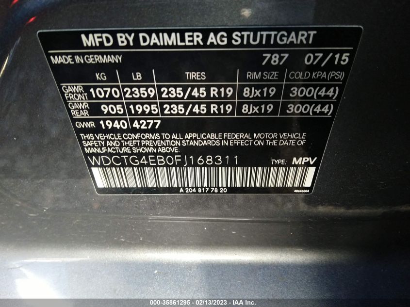 2015 MERCEDES-BENZ GLA-CLASS GLA 250 - WDCTG4EB0FJ168311