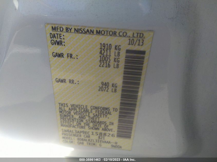 2014 NISSAN ALTIMA 2.5 S - 1N4AL3AP9EC158826