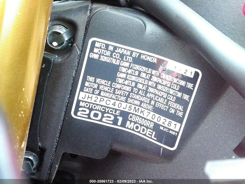 2021 HONDA CBR600 RA - JH2PC40J5MK700281