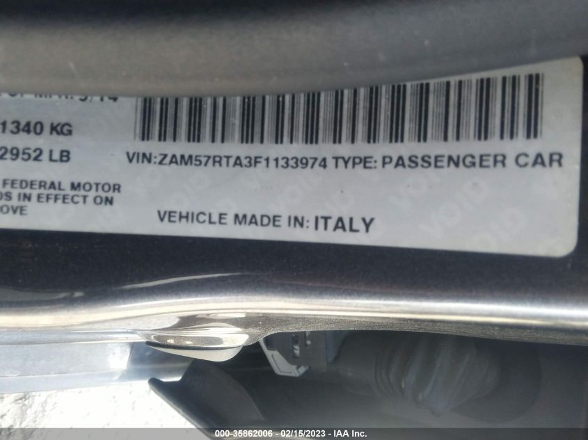 2015 MASERATI GHIBLI S Q4 ZAM57RTA3F1133974