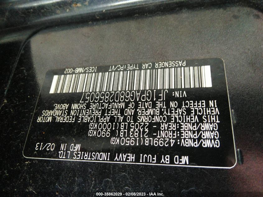 2013 SUBARU IMPREZA WAGON 2.0I LIMITED - JF1GPAG68D2856057