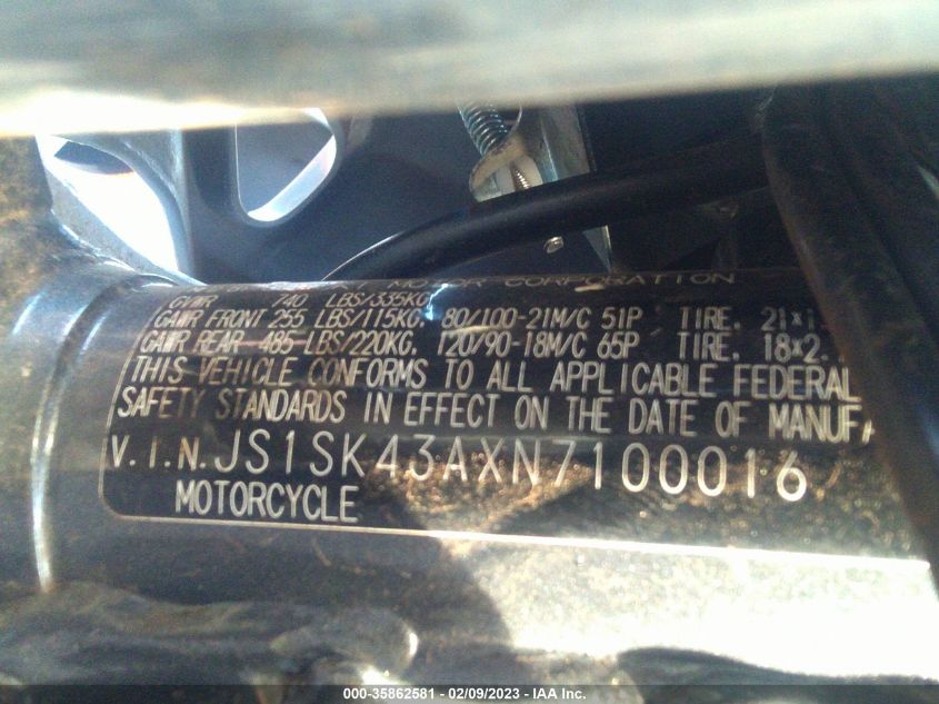 2022 SUZUKI DR-Z400 S JS1SK43AXN7100016