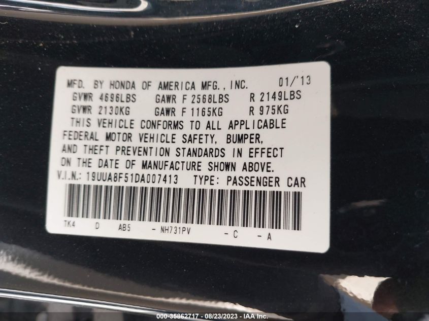 2013 ACURA TL TECH 19UUA8F51DA007413