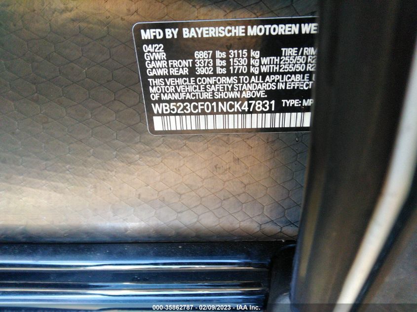 2022 BMW IX XDRIVE50 WB523CF01NCK47831