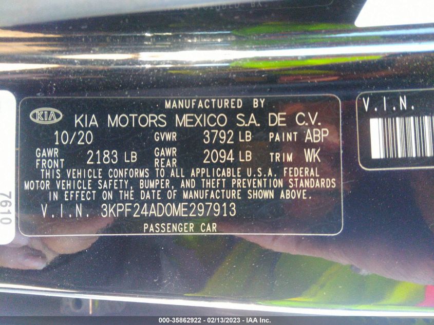 2021 KIA FORTE LXS - 3KPF24AD0ME297913
