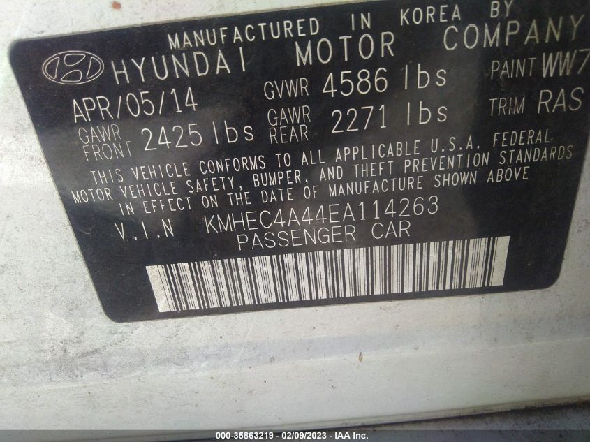 2014 HYUNDAI SONATA HYBRID - KMHEC4A44EA114263