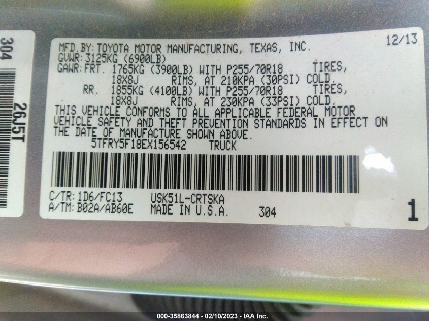 2014 TOYOTA TUNDRA 2WD TRUCK SR/SR5 - 5TFRY5F18EX156542