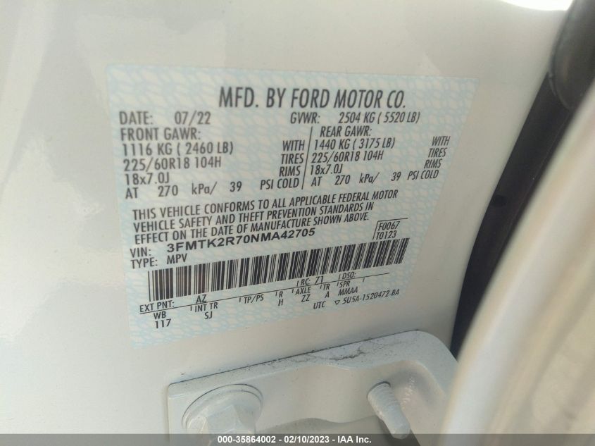2022 FORD MUSTANG MACH-E CALIFORNIA ROUTE 1 3FMTK2R70NMA42705