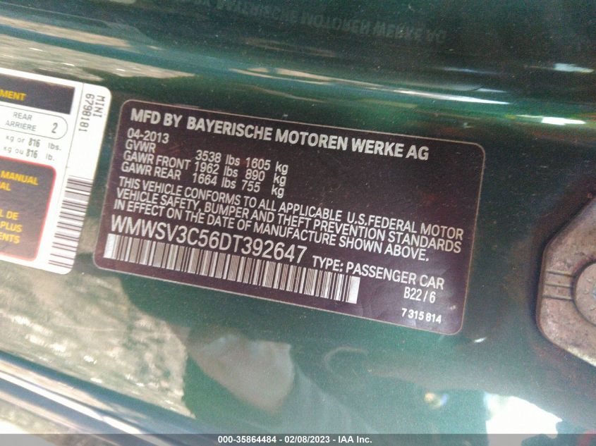 2013 MINI COOPER HARDTOP S - WMWSV3C56DT392647