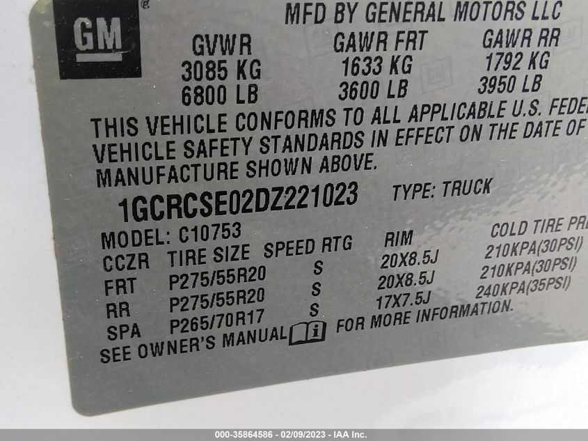 2013 CHEVROLET SILVERADO 1500 LT - 1GCRCSE02DZ221023