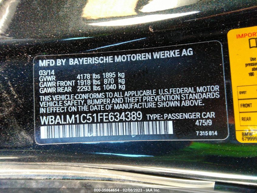 2015 BMW Z4 SDRIVE35IS - WBALM1C51FE634389