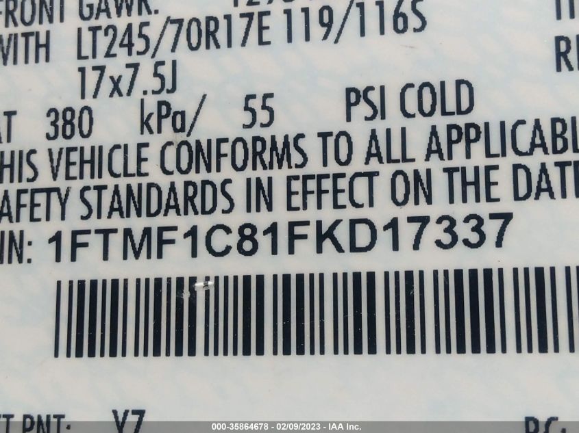 2015 FORD F-150 XL/XLT 1FTMF1C81FKD17337