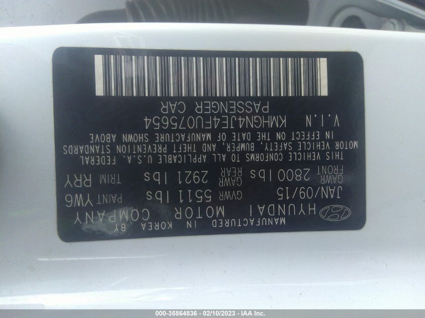2015 HYUNDAI GENESIS 3.8L - KMHGN4JE4FU075654