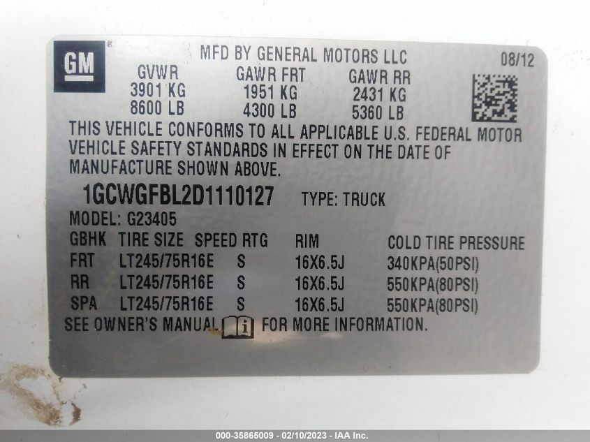 2013 CHEVROLET EXPRESS CARGO VAN DIESEL - 1GCWGFBL2D1110127