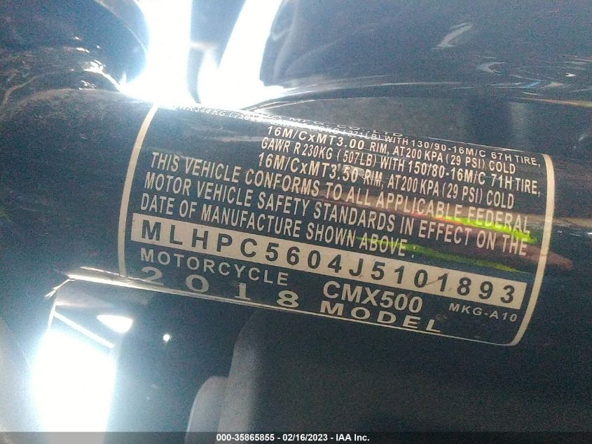 2018 HONDA CMX500 MLHPC5604J5101893