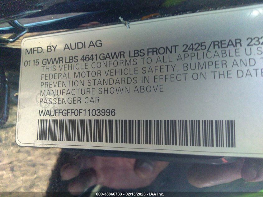 2015 AUDI S3 2.0T PRESTIGE - WAUFFGFF0F1103996