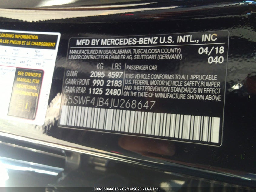 VIN 55SWF4JB4JU268647 2018 MERCEDES-BENZ C-CLASS C 300