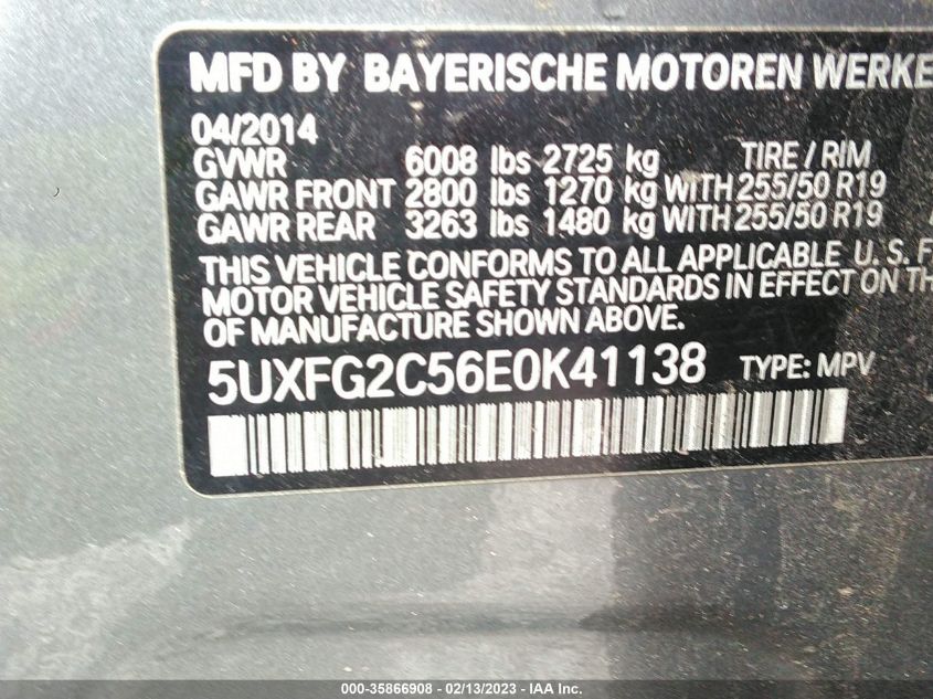 2014 BMW X6 XDRIVE35I 5UXFG2C56E0K41138