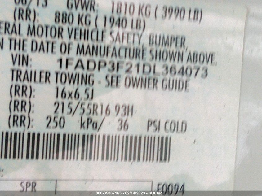 2013 FORD FOCUS SE 1FADP3F21DL364073