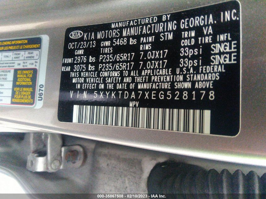 2014 KIA SORENTO LX - 5XYKTDA7XEG528178
