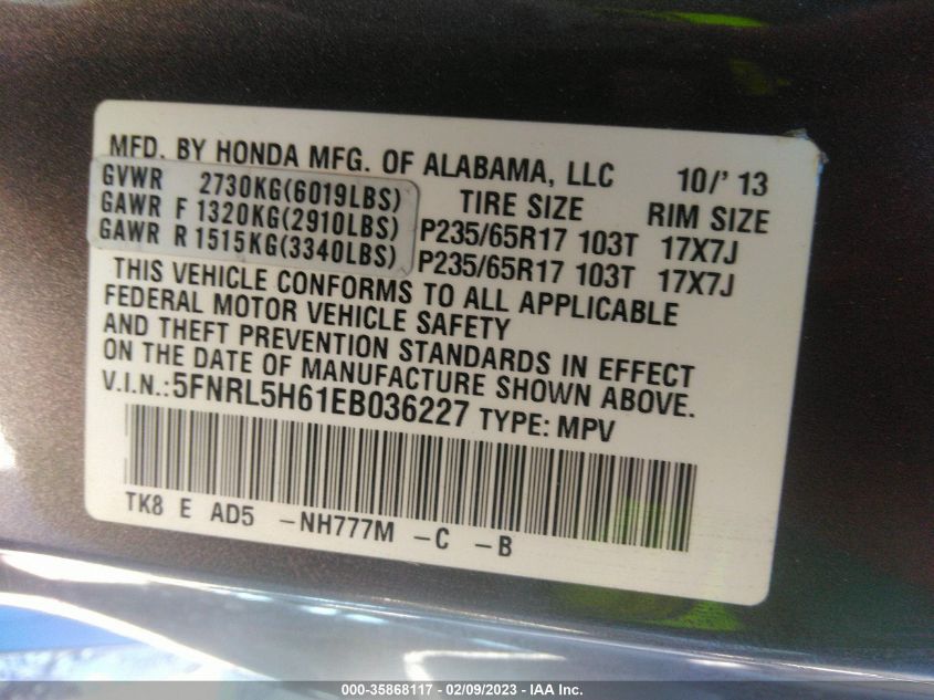 2014 HONDA ODYSSEY EX-L - 5FNRL5H61EB036227