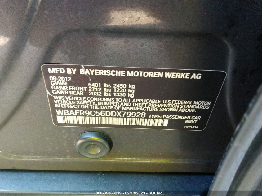 2013 BMW 5 SERIES 550I - WBAFR9C56DDX79928