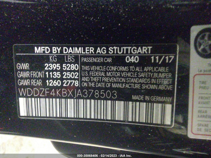 2018 MERCEDES-BENZ E 300 4MATIC WDDZF4KBXJA378503