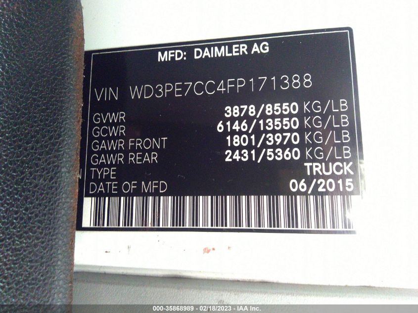 2015 MERCEDES-BENZ SPRINTER CARGO VANS WD3PE7CC4FP171388