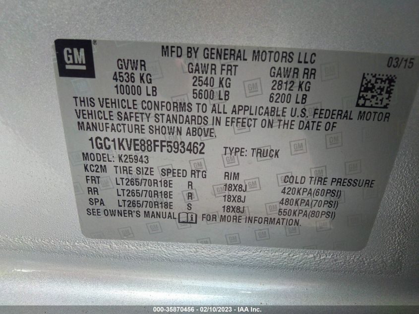 2015 CHEVROLET SILVERADO 2500HD LT - 1GC1KVE88FF593462