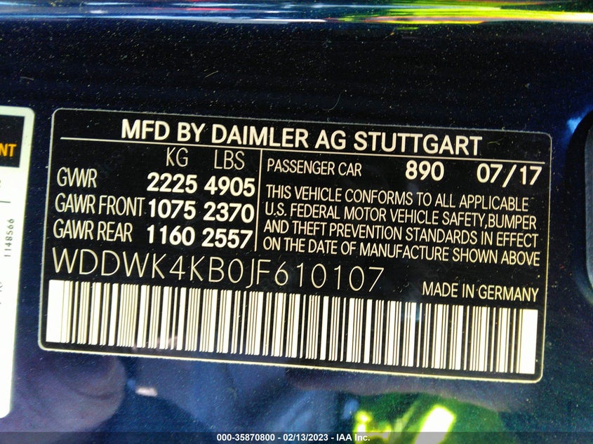 VIN WDDWK4KB0JF610107 2018 MERCEDES-BENZ C-CLASS C 300