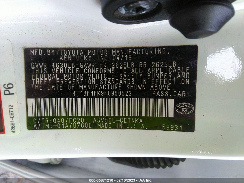 2015 TOYOTA CAMRY XLE/SE/LE/XSE - 4T1BF1FK9FU950523