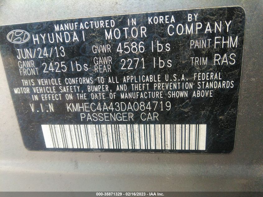 2013 HYUNDAI SONATA HYBRID LIMITED - KMHEC4A43DA084719