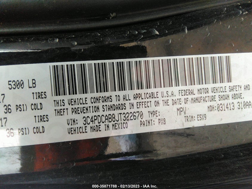 VIN 3C4PDCAB8JT322670 2018 DODGE JOURNEY SE