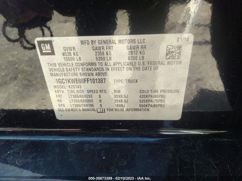 2015 CHEVROLET SILVERADO 2500HD LTZ - 1GC1KWE88FF101387