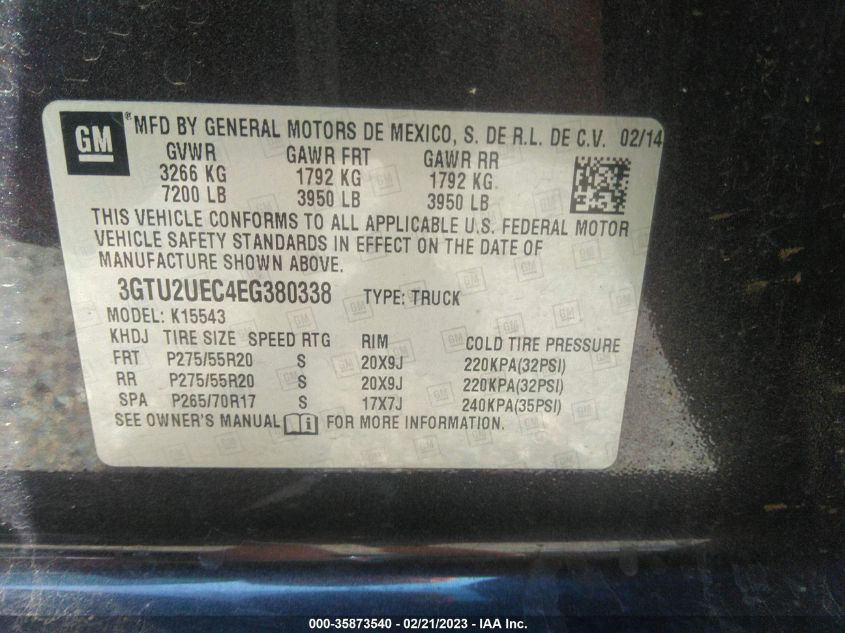 2014 GMC SIERRA 1500 SLE - 3GTU2UEC4EG380338
