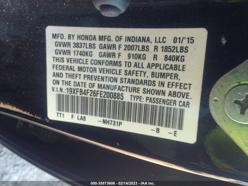 2015 HONDA CIVIC HYBRID 19XFB4F26FE200885