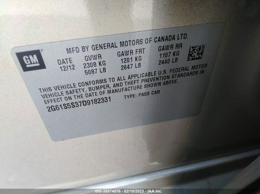 2013 CADILLAC XTS PREMIUM - 2G61S5S37D9182331