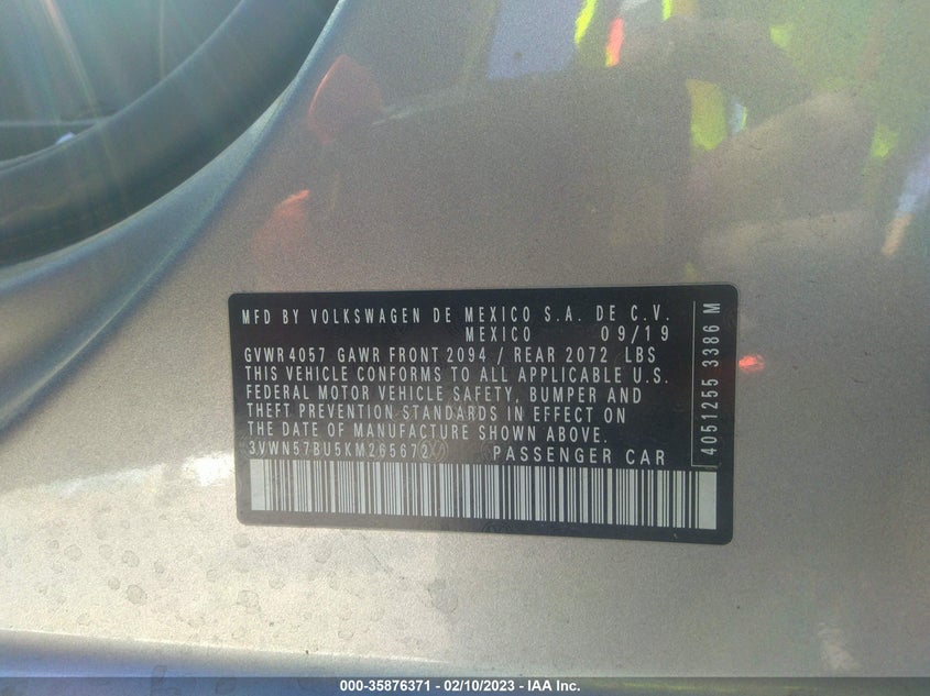 VIN 3VWN57BU5KM265672 2019 VOLKSWAGEN JETTA S