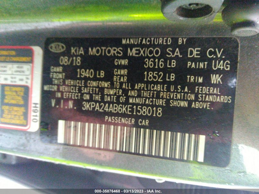 2019 KIA RIO S - 3KPA24AB6KE158018