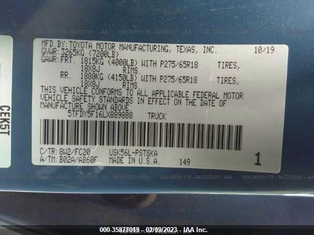 2020 TOYOTA TUNDRA 4WD SR5 5TFDY5F16LX889888