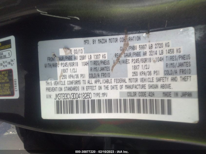 2013 MAZDA CX-9 TOURING JM3TB3CV3D0418260